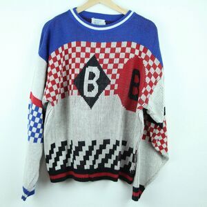 Vintage Large Sweater 80s Abstract Allover Print Eclectic Grandpa Streetwear
